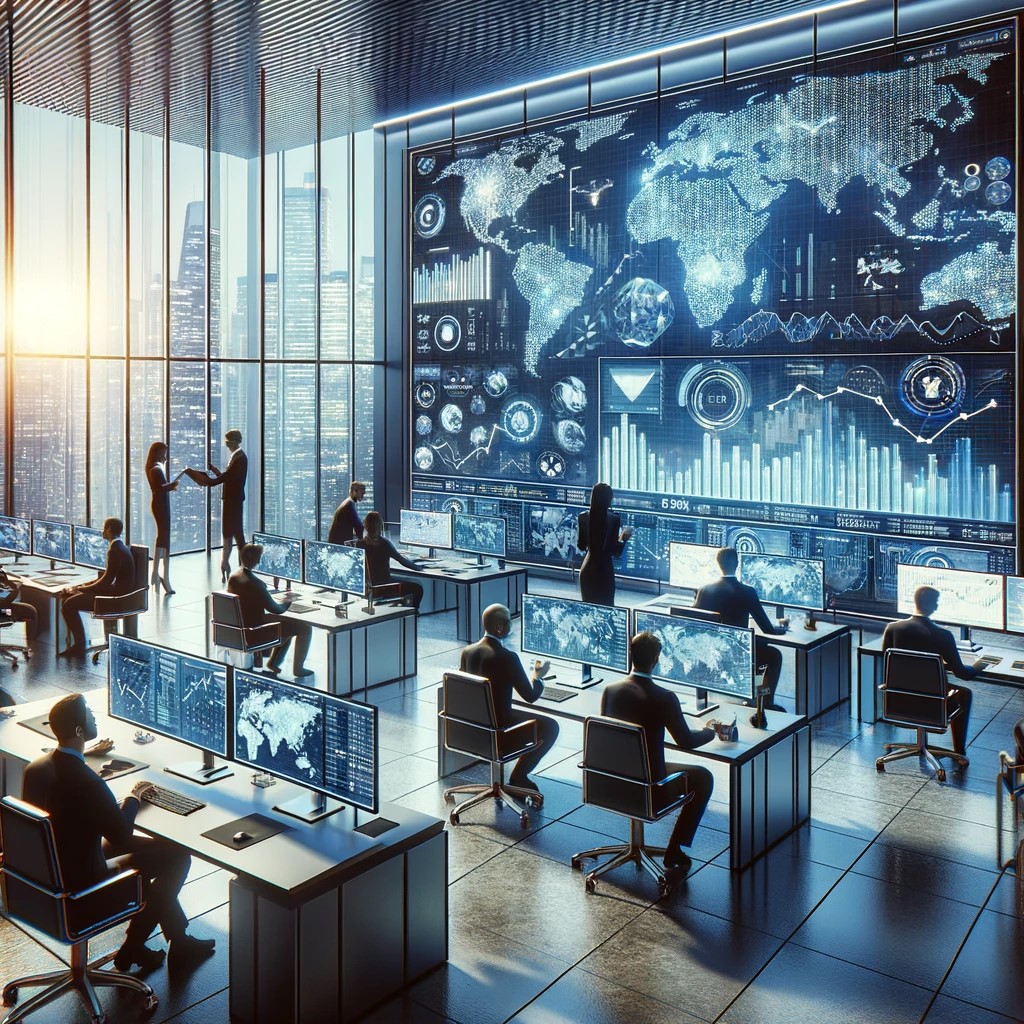 DALL·E 2024-05-14 15.24.54 - An image depicting a modern, high-tech office environment where financial analysts are monitoring and discussing investments for a sovereign wealth fu