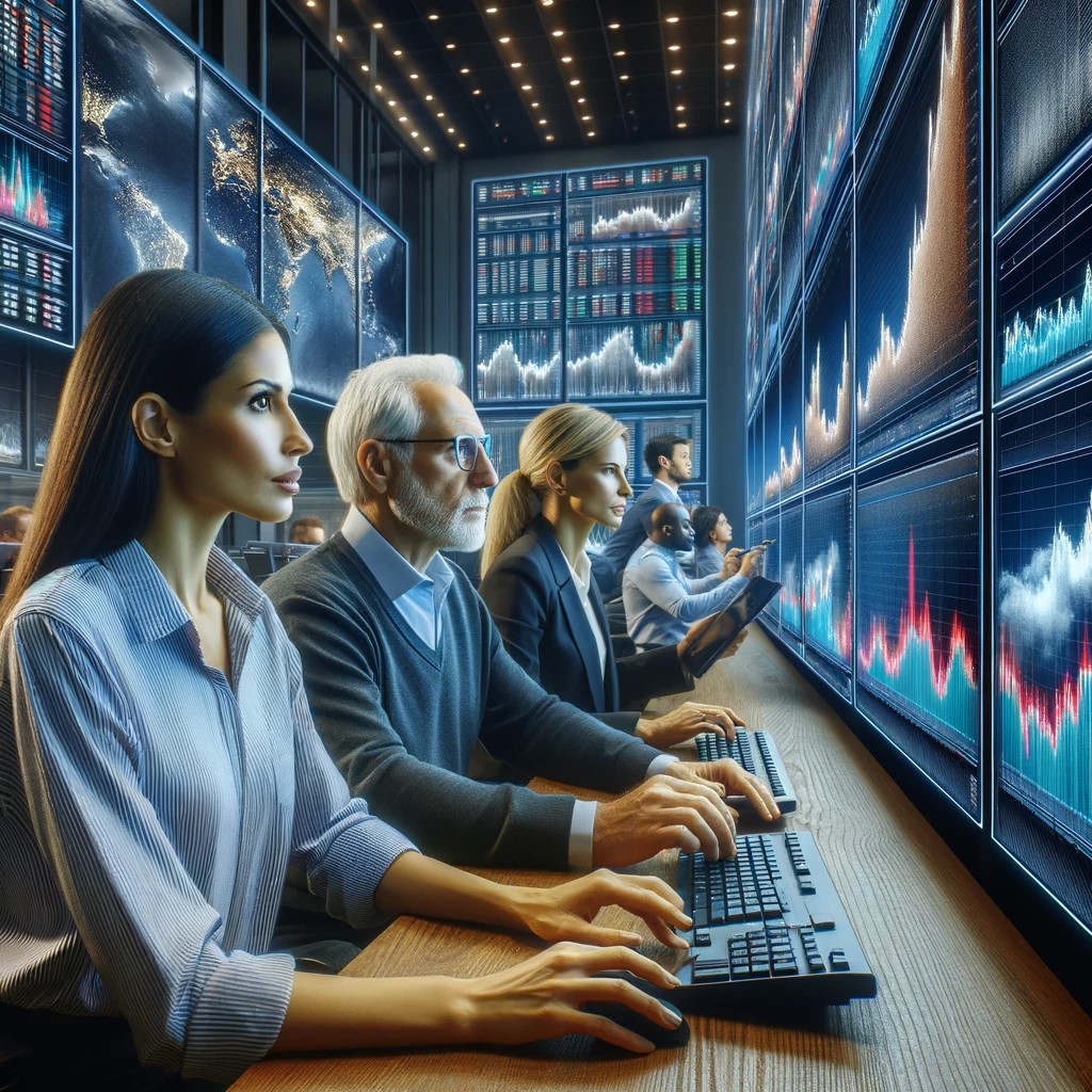 DALL·E 2024-06-06 20.16.20 - A modern trading floor where financial planners and advisors are monitoring global market trends on large digital screens, analyzing the impact on lon